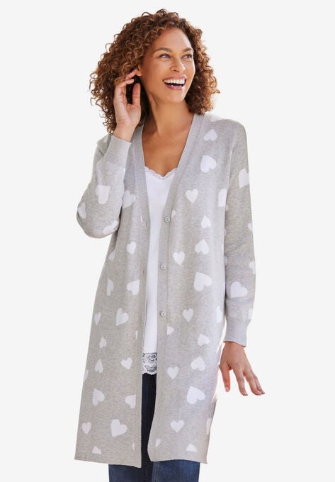 Perfect Cotton Duster, HEATHER GREY SCATTERED HEARTS, hi-res image number null