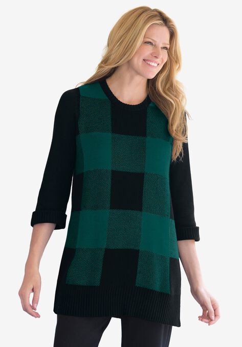 Buffalo Plaid Pullover Sweater, EMERALD GREEN BUFFALO PLAID, hi-res image number null