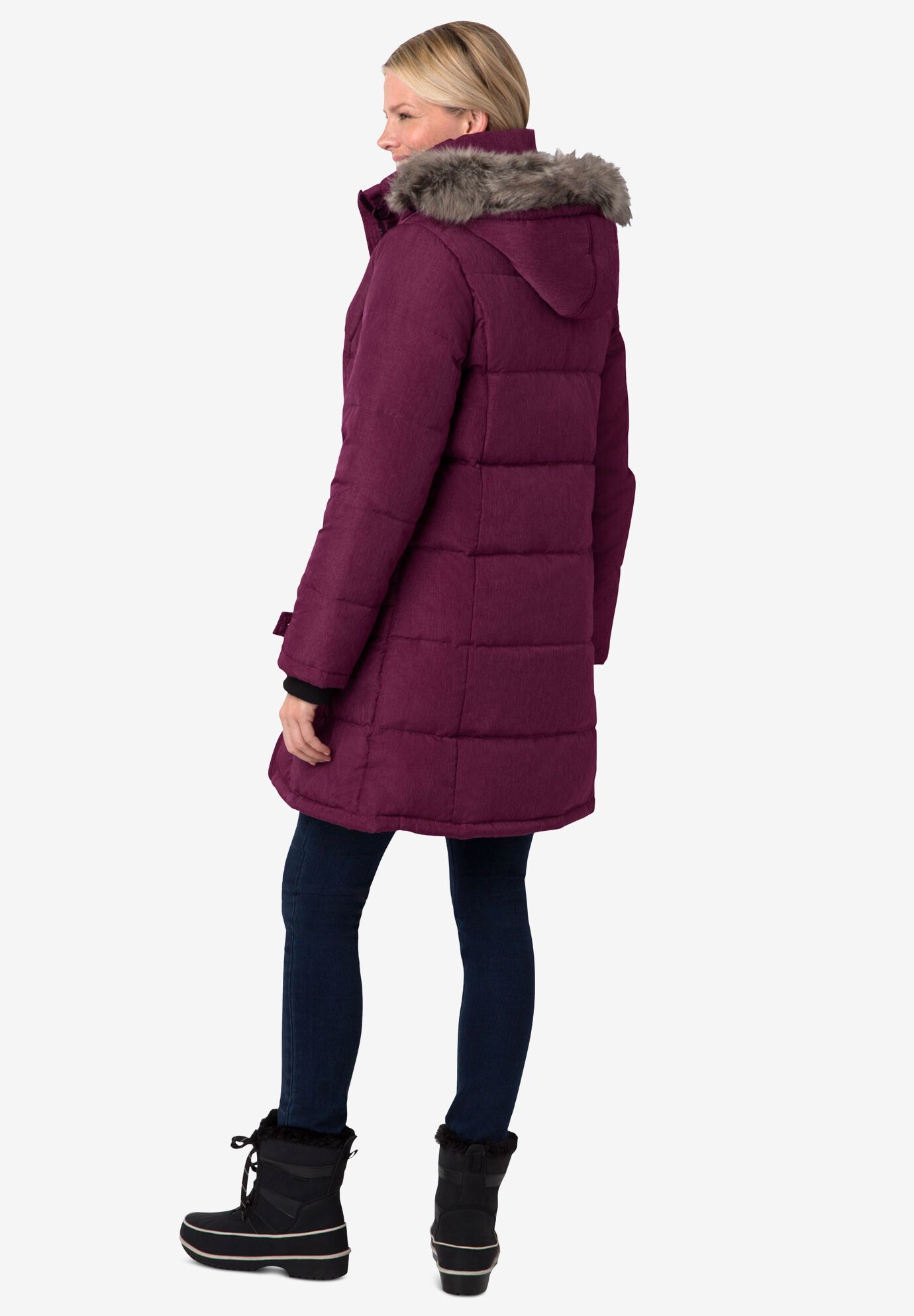 Heathered Down Puffer Coat, HEATHER CHARCOAL, on-hover image number 1