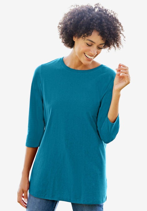 Three-Quarter Sleeve Crewneck Tee, DEEP TEAL, hi-res image number null