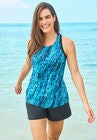 Longer-Length Racerback Tankini Top, AQUA, hi-res image number null