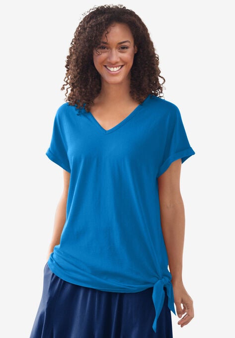 Side Tie Knit Tee, AZURE, hi-res image number null