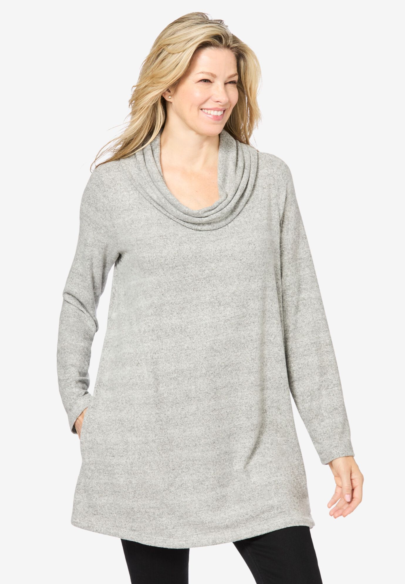 Forever Soft Cowl Neck Tunic, BLACK WHITE MARLED, hi-res image number 0