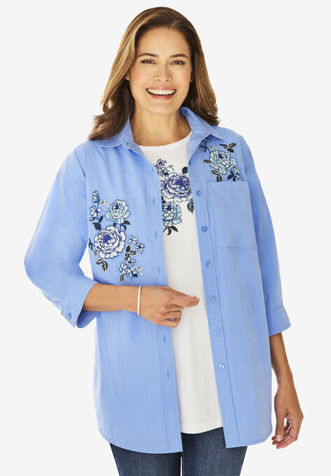2-Piece Embroidered Poplin Tunic and Tee Set, FRENCH BLUE ROSE, hi-res image number null