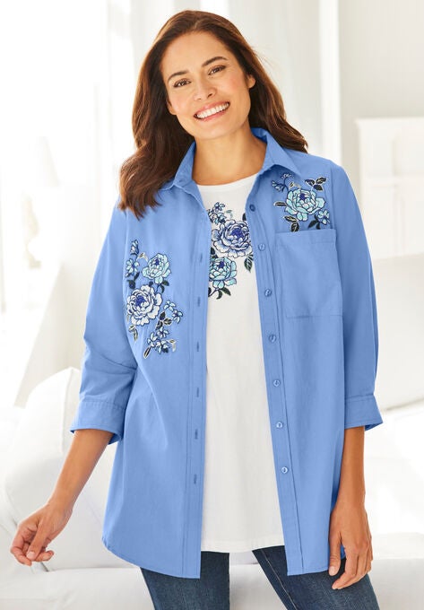2-Piece Embroidered Poplin Tunic and Tee Set, FRENCH BLUE ROSE, hi-res image number null