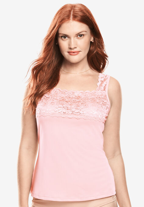 Silky Lace-Trimmed Camisole, SHELL PINK, hi-res image number null