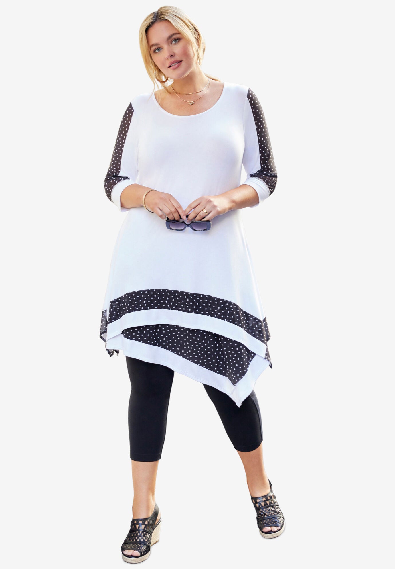 Hanky Hem Tunic, BLACK TOSSED DOT, hi-res image number 0