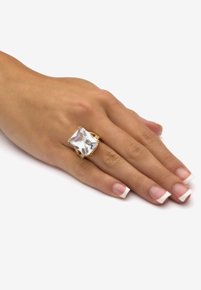 Emerald-Cut Cubic Zirconia Ring in Goldplate, , alternate image number 2