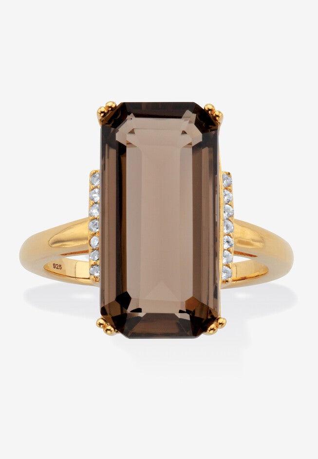 Yellow Gold over Silver Smoky Quartz and White Topaz Ring (11 5/8 cttw.), YELLOW GOLD, hi-res image number null