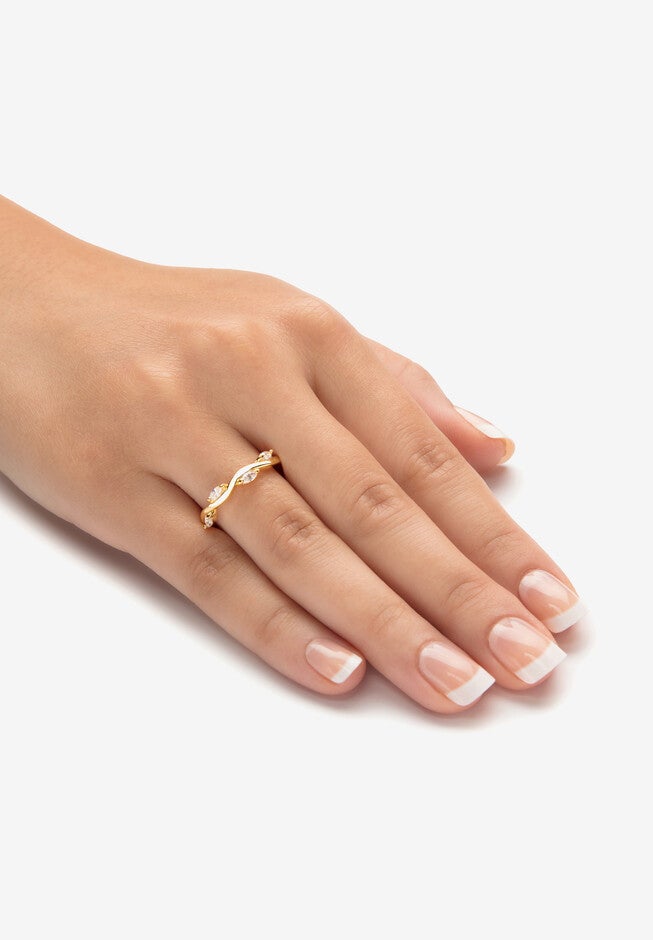 18K Yellow Gold Plated Cubic Zirconia Stackable Vine Ring, , alternate image number 2