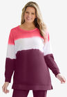 Tie-dyed knit sweatshirt tunic, DEEP CLARET IKAT TIE DYE, hi-res image number null