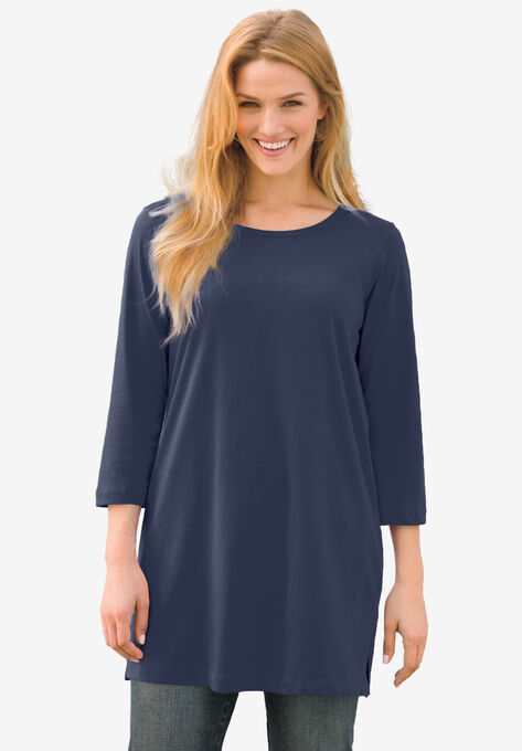 Perfect Three-Quarter-Sleeve Scoop-Neck Tunic, NAVY, hi-res image number null