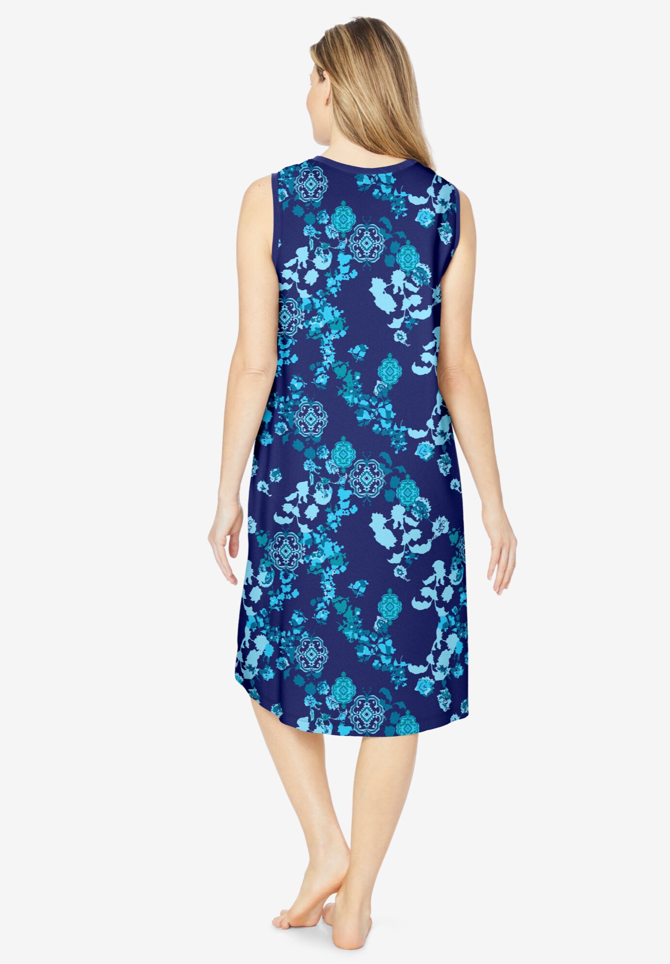 Trapeze V-Neck Short Lounger, EVENING BLUE PEONY, on-hover image number 1