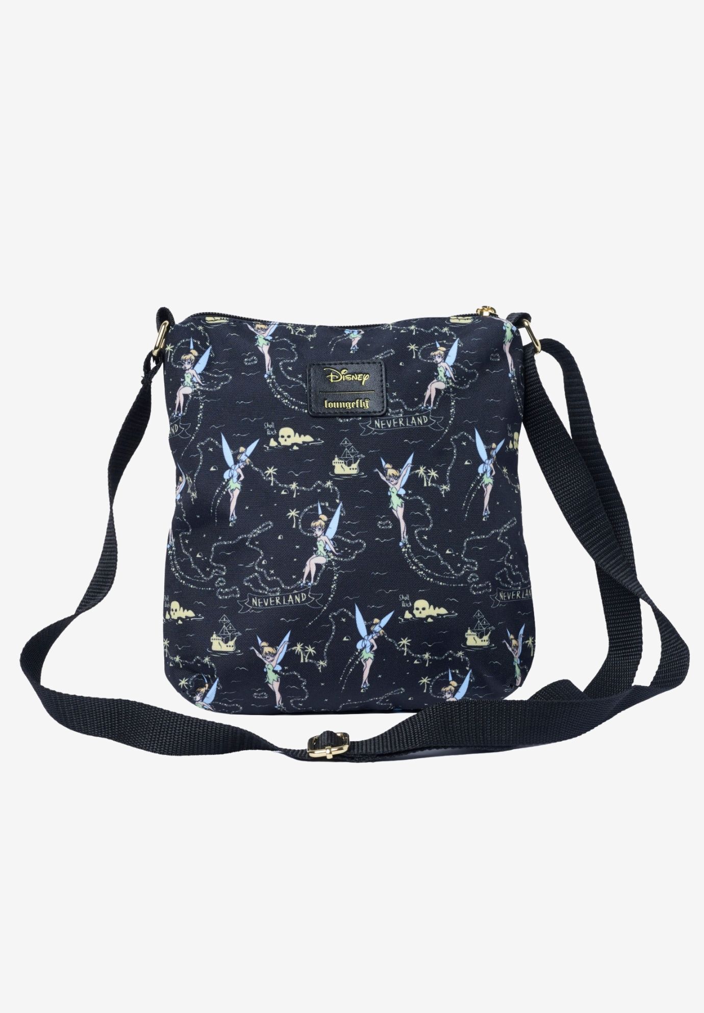 Loungefly Disney Tinker Bell Neverland Map Crossbody Bag Nylon Black, BLACK, hi-res image number 0