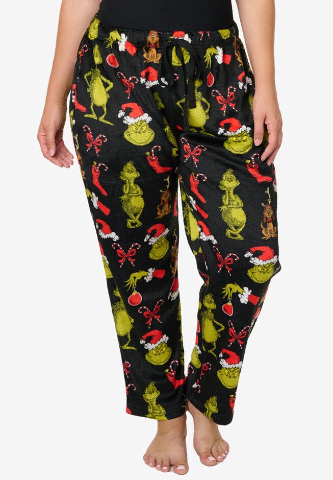 Grinch Christmas Plush Pajama Pants, BLACK, hi-res image number null