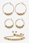 4-Piece Beaded Earrings and Bracelet Set in Goldtone, GOLD, hi-res image number 0