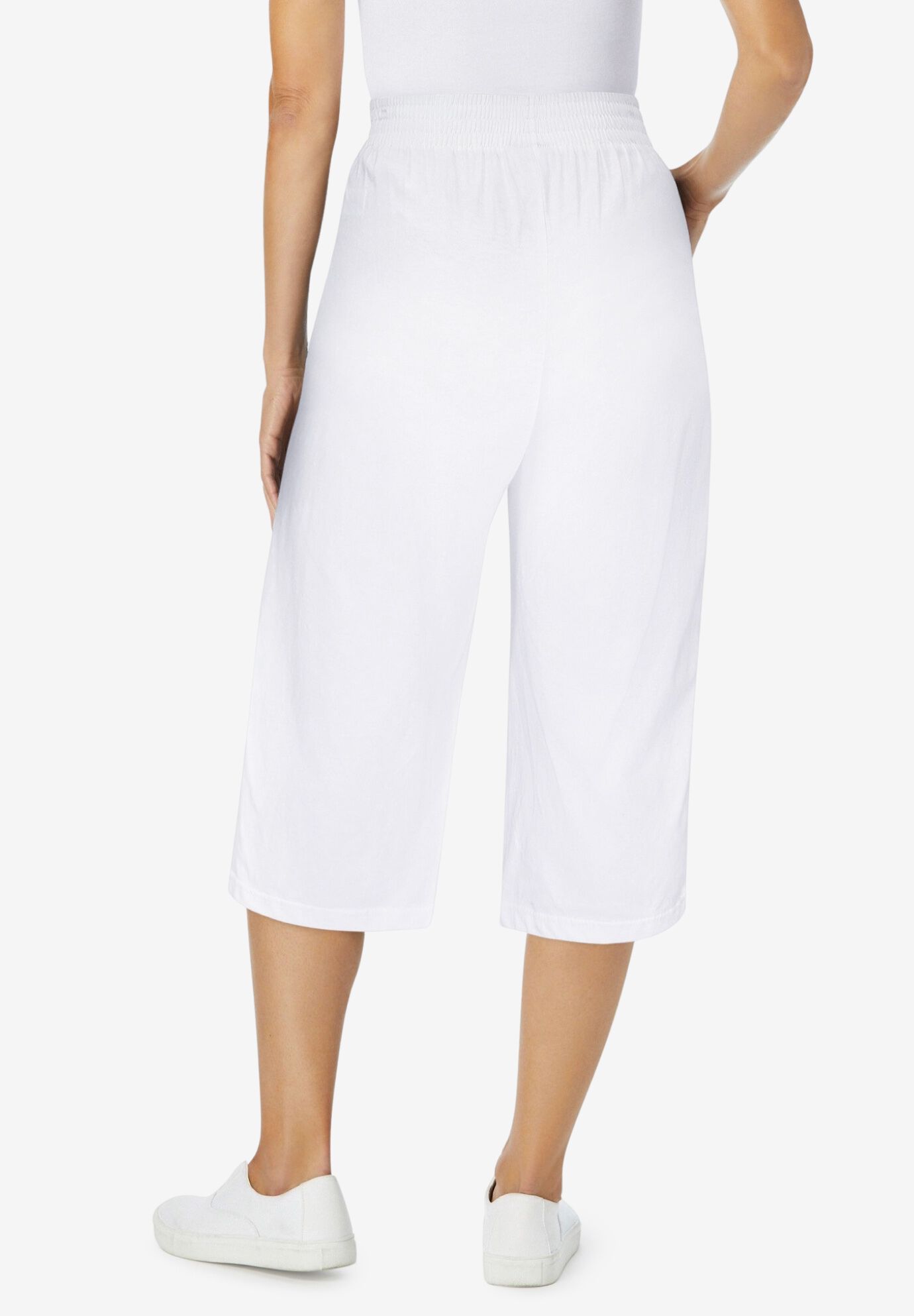 Elastic-Waist Pull-On Knit Pocket Capri Pants, WHITE, alternate image number 2