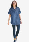Short-Sleeve Denim Shirt, MEDIUM STONEWASH POLKA DOT, hi-res image number null