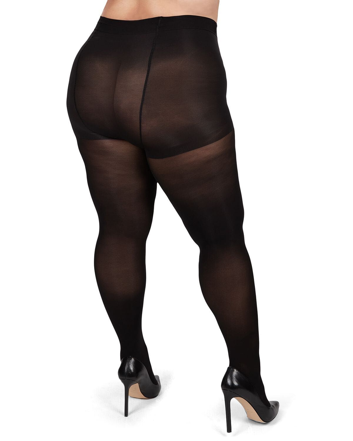Microfiber Opaque Plus Size Curvy Control Top Tights, BLACK, alternate image number 2