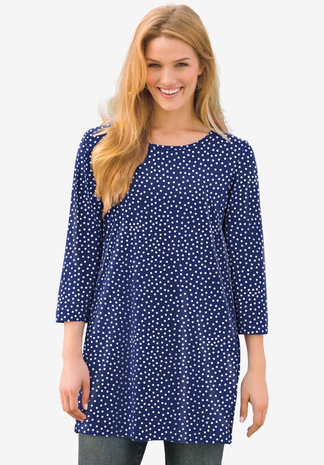 Perfect Printed Three-Quarter-Sleeve Scoop-Neck Tunic, , hi-res image number null