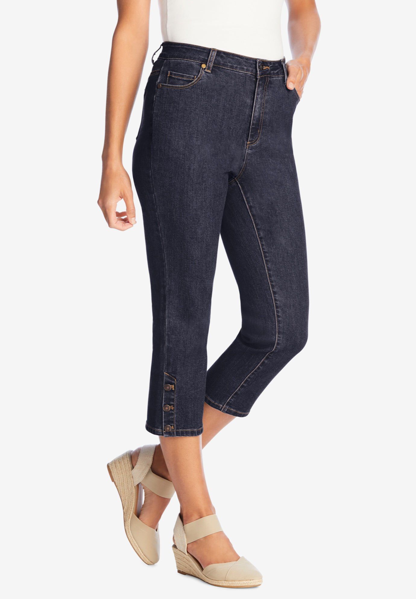 Comfort Stretch Denim Capri, INDIGO, hi-res image number 0