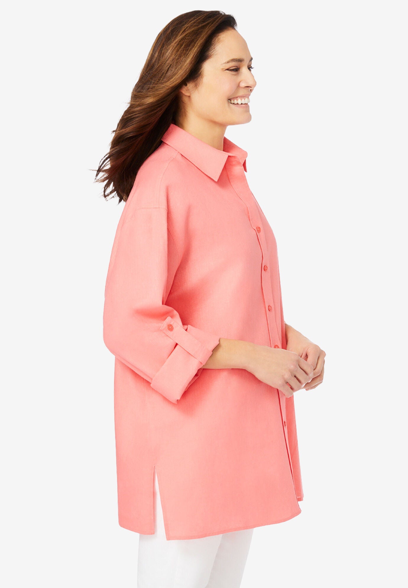 Linen Button-Front Tunic, , alternate image number 2