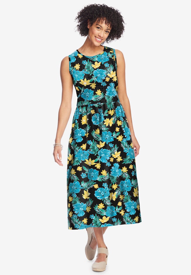 Sleeveless Smock Dress, BLACK FUN FLORAL, hi-res image number null