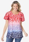 Lace-Detail Cold-Shoulder Tee, VIVID RED OMBRE BUTTERFLY, hi-res image number null