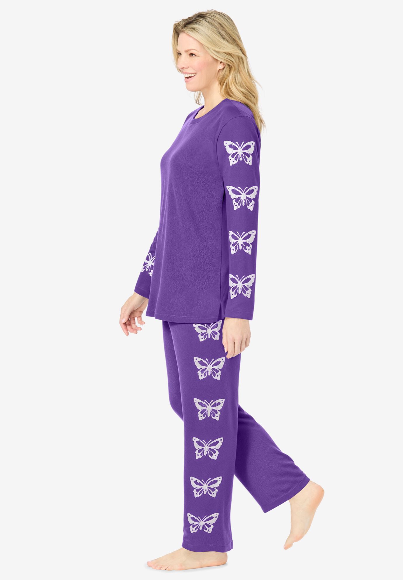 Dreams & Co&reg; Side Print Pajama Set, PLUM BURST BUTTERFLY, alternate image number 2