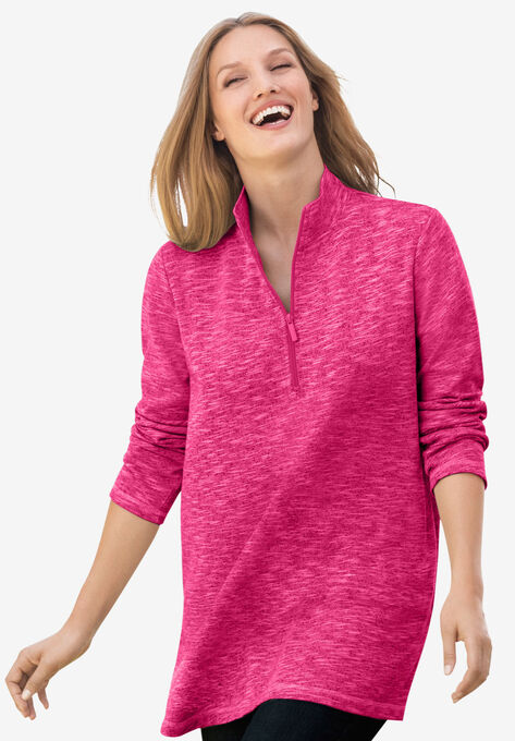French Terry Quarter-Zip Sweatshirt, RASPBERRY SORBET MARLED, hi-res image number null
