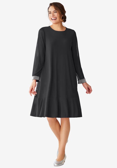 Flounce Hem Dress, BLACK, hi-res image number null