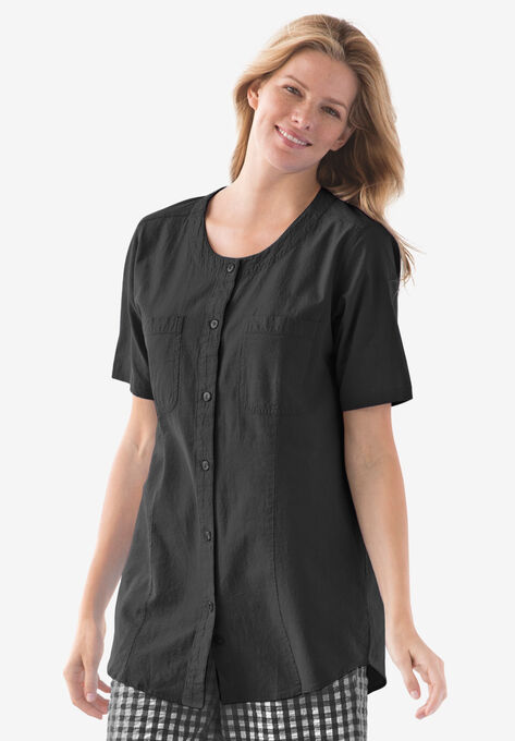 Short-sleeve Crinkle Shirt, BLACK, hi-res image number null
