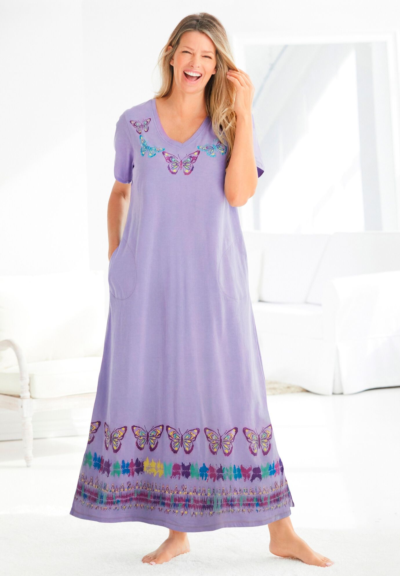 V-Neck Short Sleeve Maxi Lounger, , alternate image number 6
