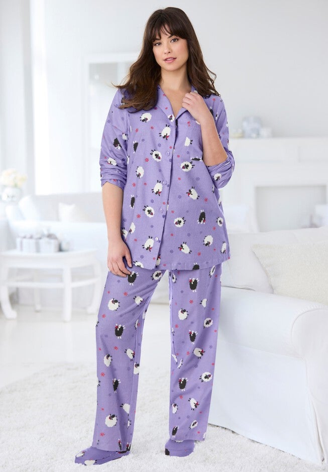 Soft Iris Sheep Flannel PJ Set and Slipper, , hi-res image number 0