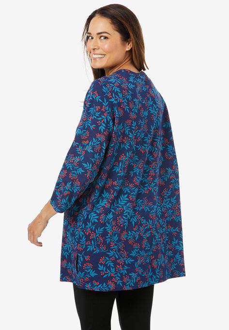 Perfect Printed Three-Quarter-Sleeve Scoop-Neck Tunic, , on-hover image number null