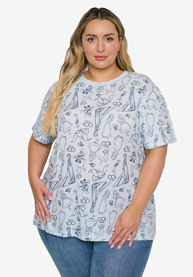 Disney 100 Characters All-Over Print T-Shirt Light Blue, , alternate image number null