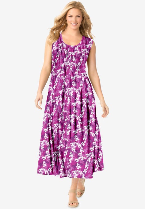 Pintucked Sleeveless Dress, RASPBERRY DITSY BLOOM, hi-res image number null
