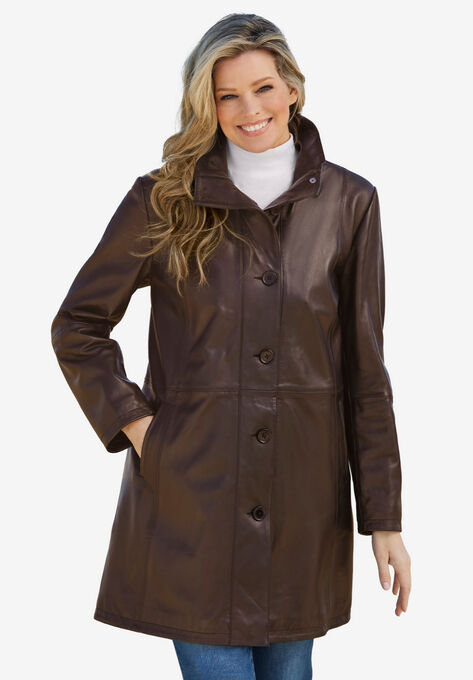 Leather Swing Coat, CHOCOLATE, hi-res image number null