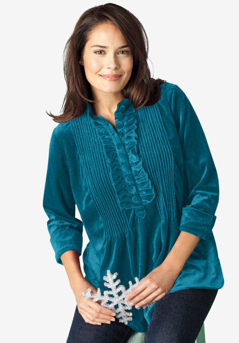 Ruffle Velour Tunic, DEEP TEAL, hi-res image number null