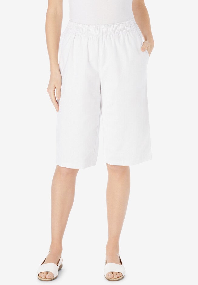 Elastic-Waist Chino Bermuda Short, WHITE, hi-res image number null