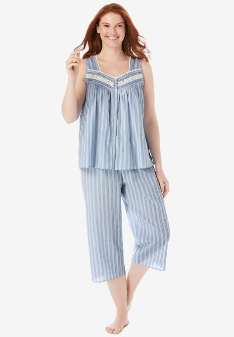 Sleeveless PJ Capri Set, FRENCH BLUE STRIPE, hi-res image number null