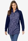 Microfleece Quarter Zip Pullover With Colorblocking, NAVY MARLED, hi-res image number 0