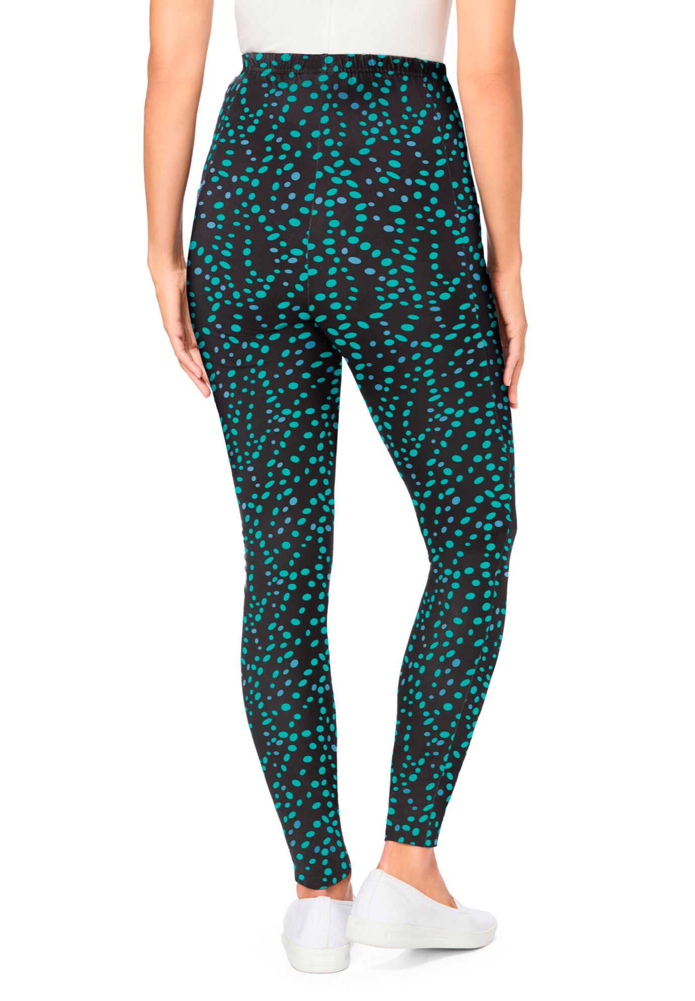 Stretch-Cotton Knit Pull-On Printed Pocket Leggings, WATERFALL DOTS, on-hover image number 1
