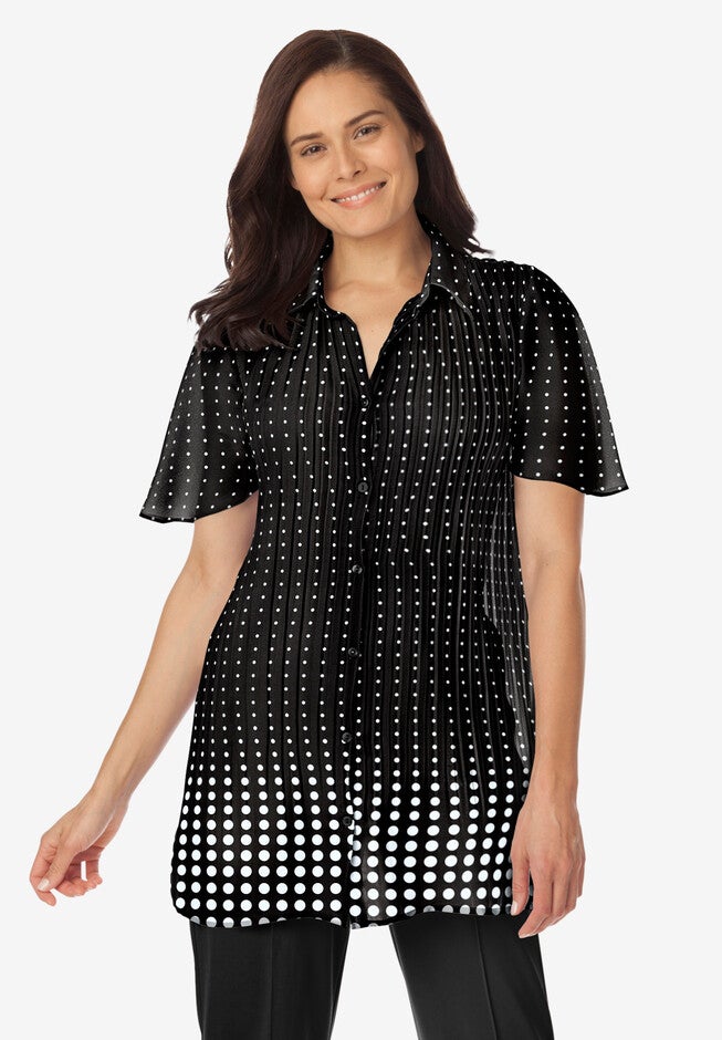 Blouse In Crinkle Georgette, BLACK LINEAR GRADIENT, hi-res image number 0