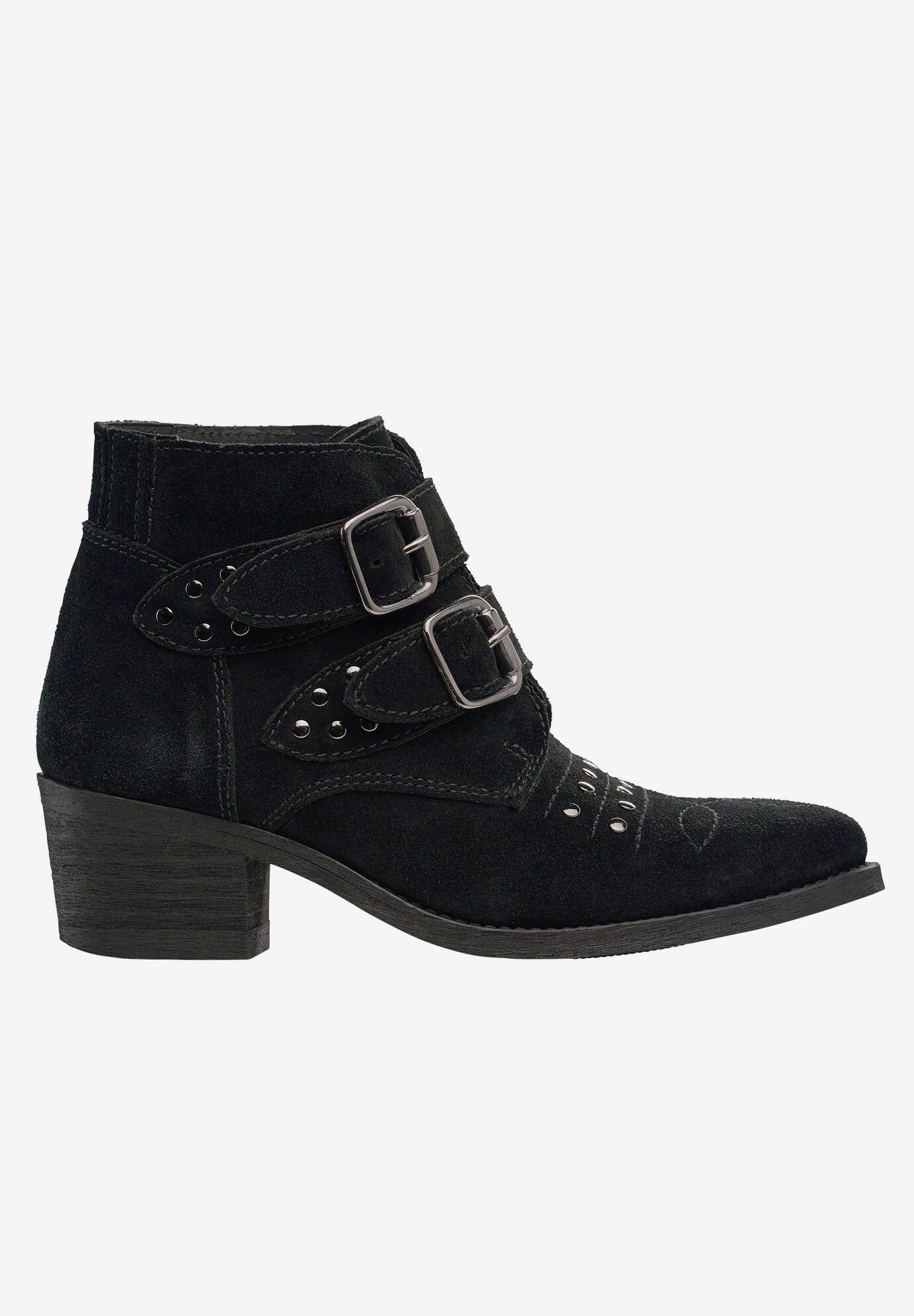 Two Buckle Suede Bootie, BLACK, hi-res image number 0