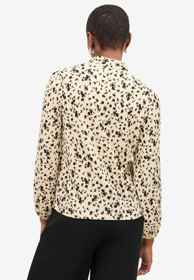 Textured Knit Long Sleeve Tie-Neck Top, , on-hover image number null