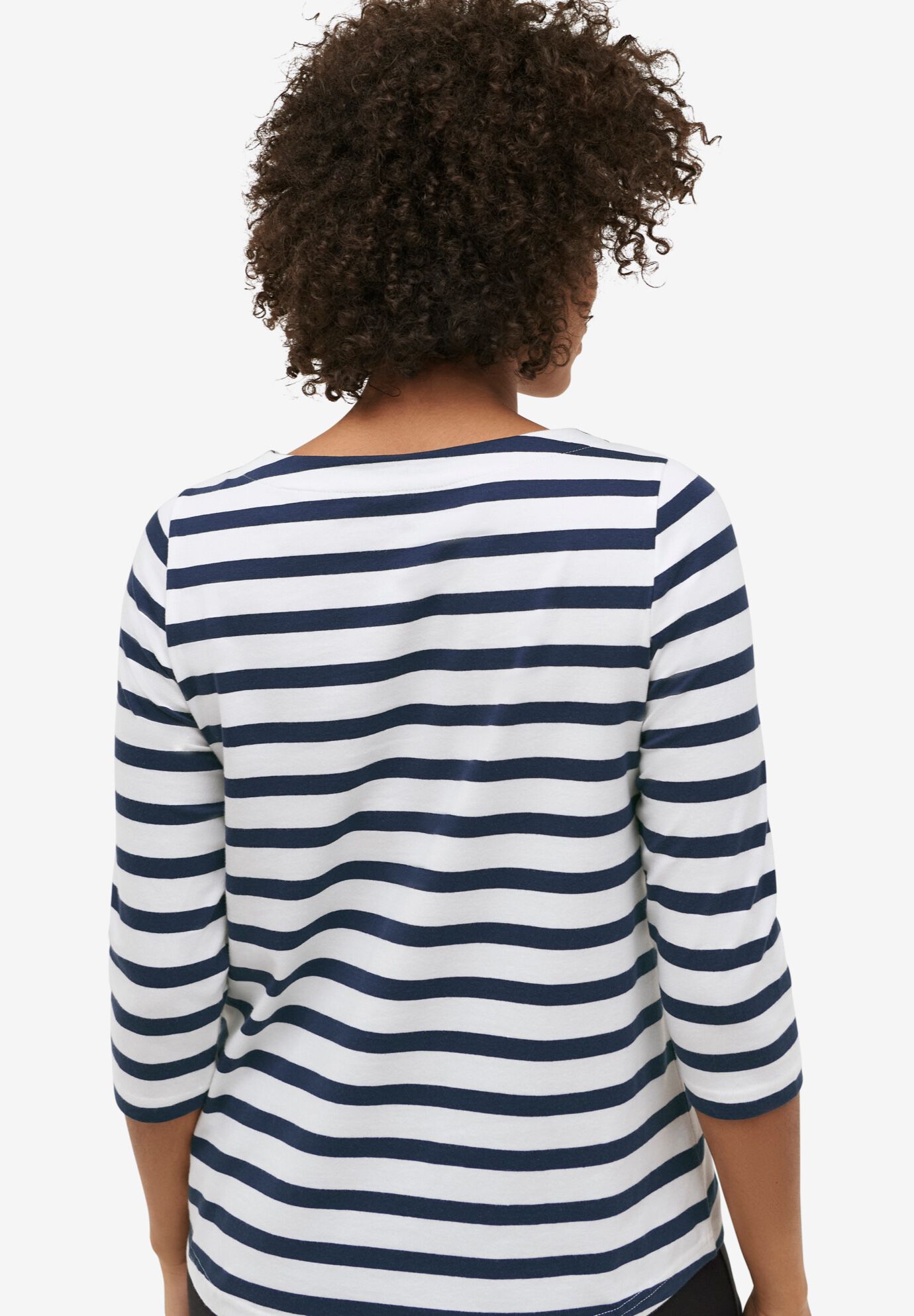 Stretch Knit Scoop Neck 3/4 Sleeve Top, WHITE NAVY STRIPE, alternate image number 2