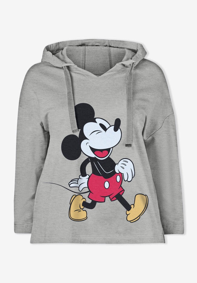 Disney Women's Hooded Sweatshirt Heather Grey Mickey Wink, , alternate image number 1