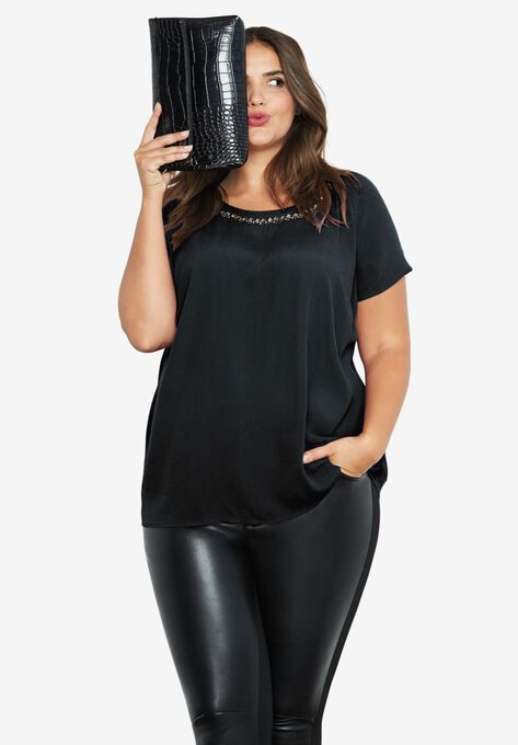 Jewel Embellished A-line Top, BLACK, hi-res image number null