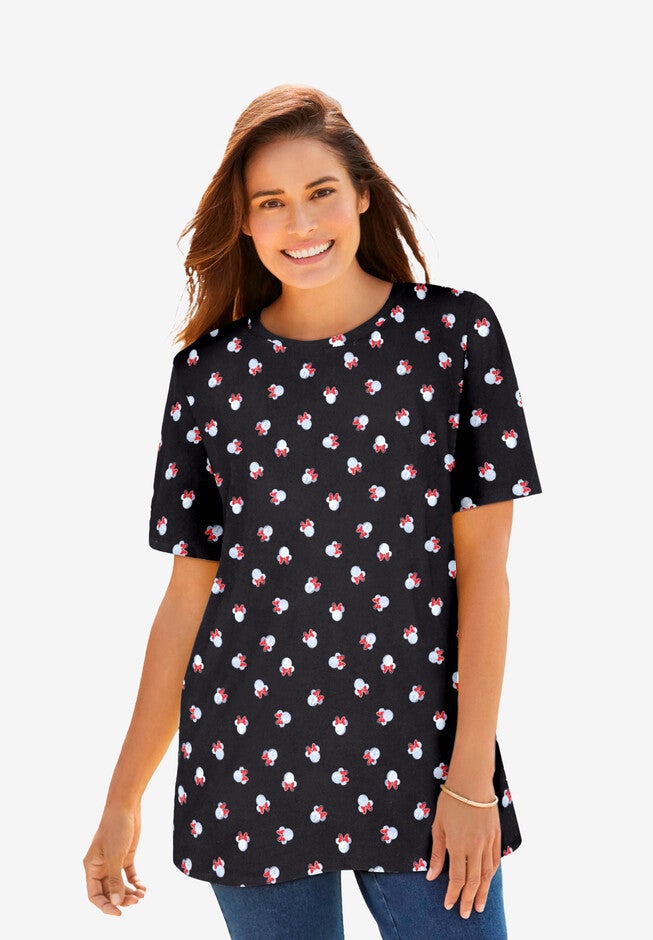 Disney Women's Short Sleeve Allover Print Minnie Tee, BLACK MINNIE EARS, hi-res image number null
